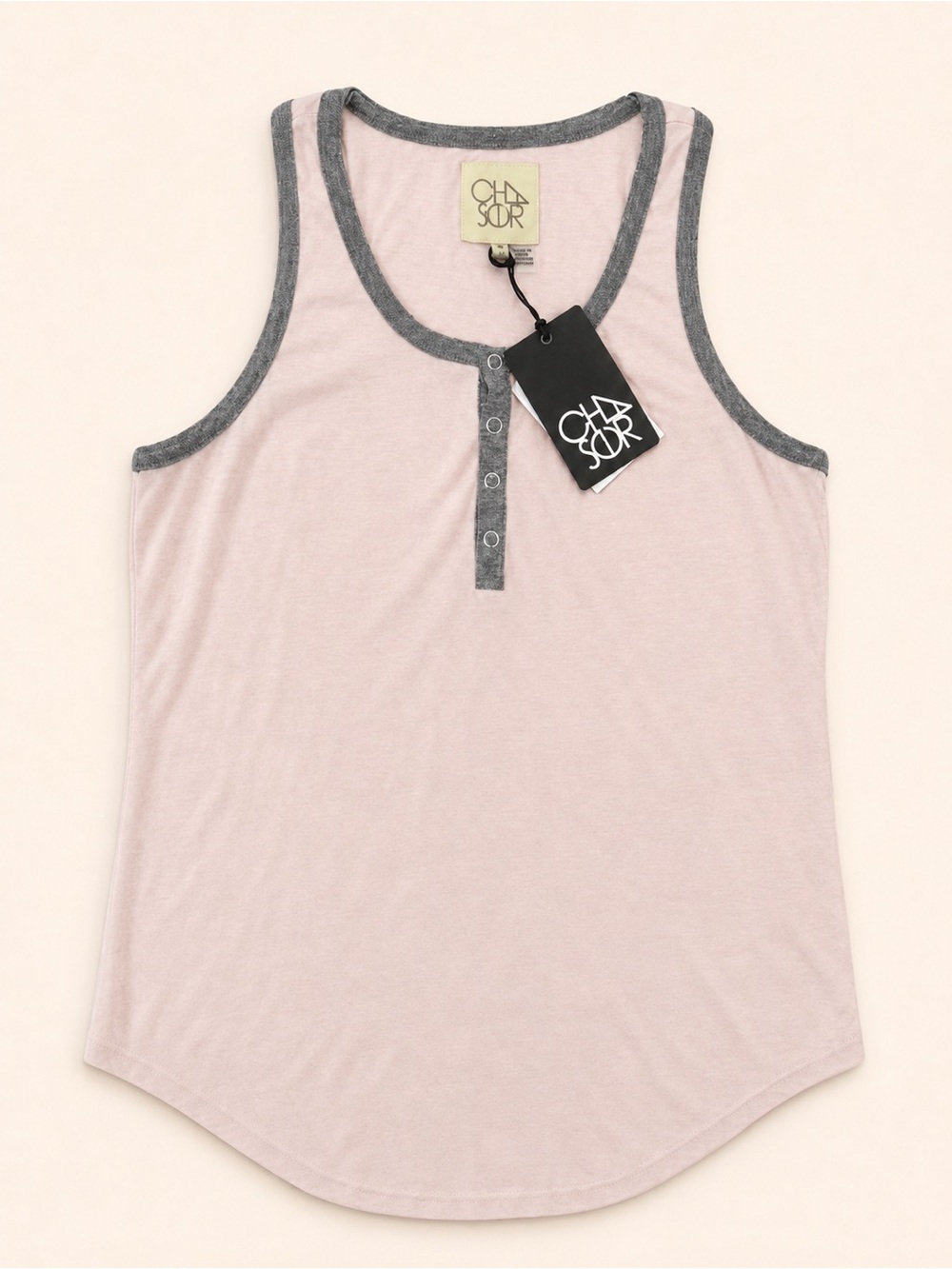 Chaser Pink Gray Trim Henley Tank Top